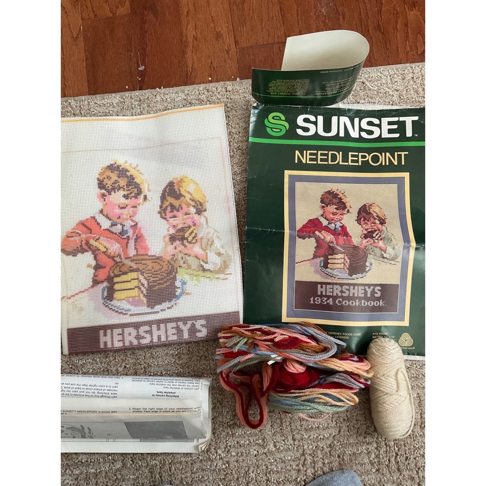 Vintage Sunset Needlepoint Kit Hershey's 1934 Cookbook Children Cake 11x14‎ DIY